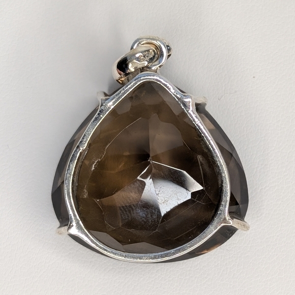 Giant Faceted Smokey Quartz Pendant S925 Sterling Silver - Picture 4 of 9